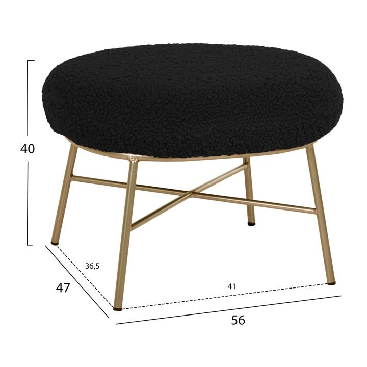 STOOL FOOTREST TRUDI HM8640.24 BLACK BOUCLE FABRIC AND GOLD METAL BASE 56x47x40Hcm.