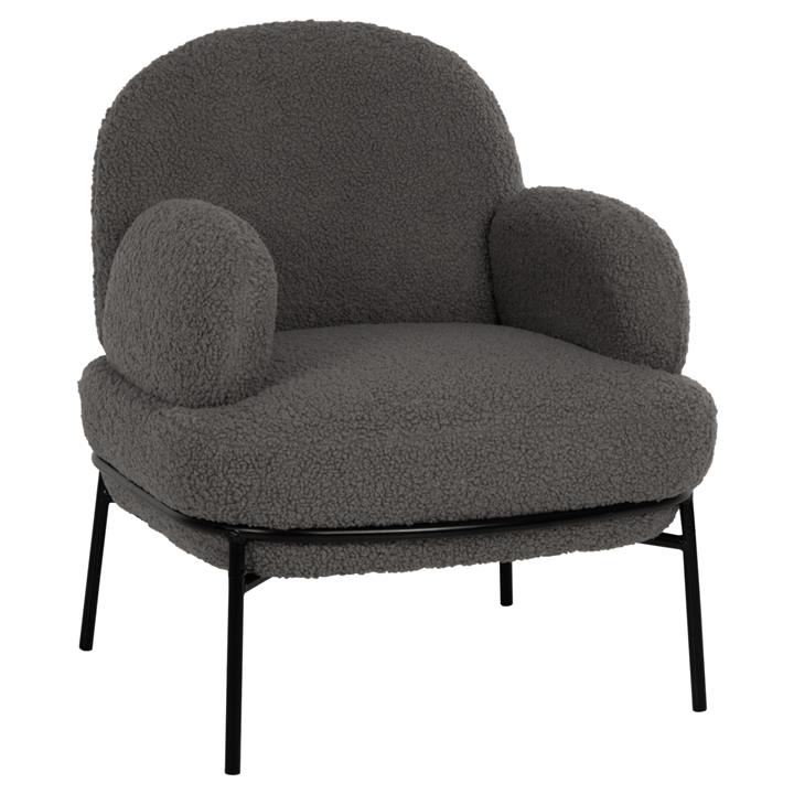 ARMCHAIR AGNES HM9525.21 GREY BOUCLE FABRIC-BLACK METAL LEGS 74x71x83Hcm.
