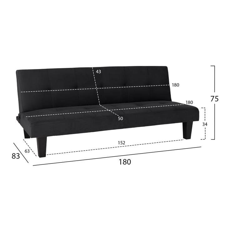 ΚΑΝΑΠΕΣ ΚΡΕΒΑΤΙ ODESSA HM3000.14 ΜΑΥΡΟ ΒΕΛΟΥΔΟ 180x83x75Y εκ.