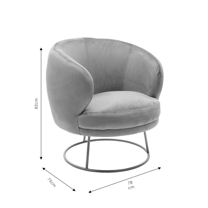 Armchair Rony pakoworld velvet grey 78x75x82cm