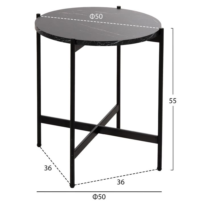 SIDE TABLE HM9589.01 MDF BLACK MARBLE-BLACK METAL BASE Φ50x55Hcm.