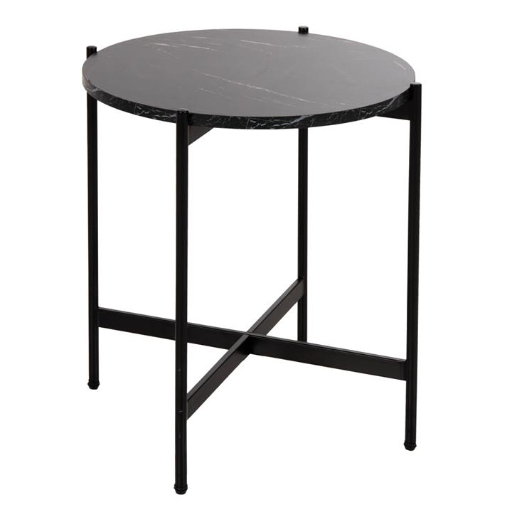 SIDE TABLE HM9589.01 MDF BLACK MARBLE-BLACK METAL BASE Φ50x55Hcm.