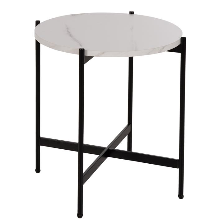 SIDE TABLE HM9589.05 MDF WHITE MARBLE-BLACK METAL BASE Φ50x55Hcm.