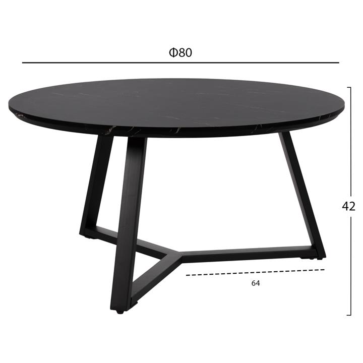 COFFEE TABLE ROUND HM9586.01 MDF BLACK MARBLE-BLACK TEXTURED METAL BASE Φ80x42Hcm.