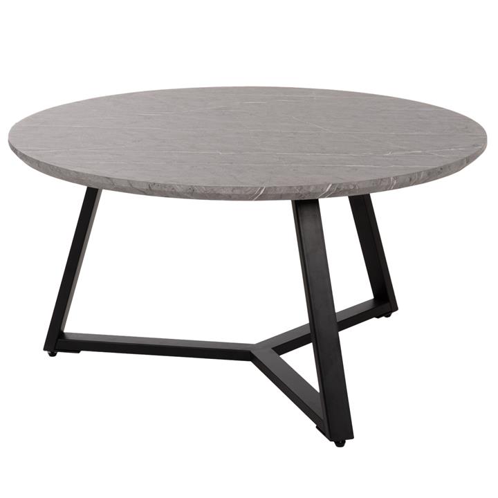 COFFEE TABLE ROUND HM9586.02 MDF GREY MARBLE-BLACK TEXTURED METAL BASE Φ80x42Hcm.