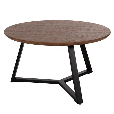 COFFEE TABLE ROUND HM9586.04 MDF WALNUT-BLACK TEXTURED METAL BASE Φ80x42Hcm.