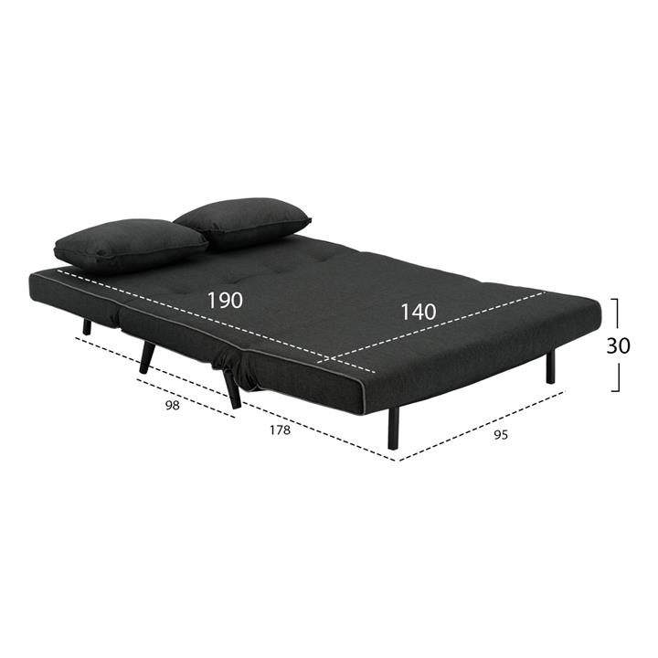 Sofa Bed 2 seater with dark grey fabric HM3077.03 140x75x89cm