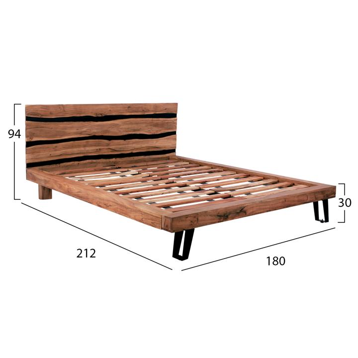 Bed ALICIA HM8359.11,metal and solid acacia wood,160Χ200