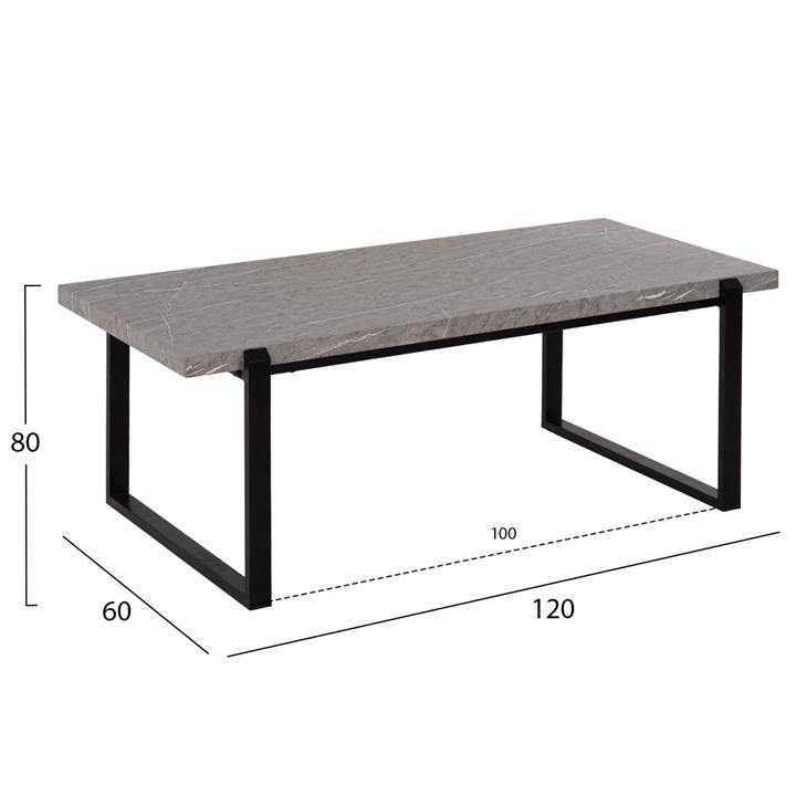 COFFEE TABLE HM9585.02 MDF IN GREY MARBLE TABLETOP-BLACK METAL BASE 120x60X46Hcm.