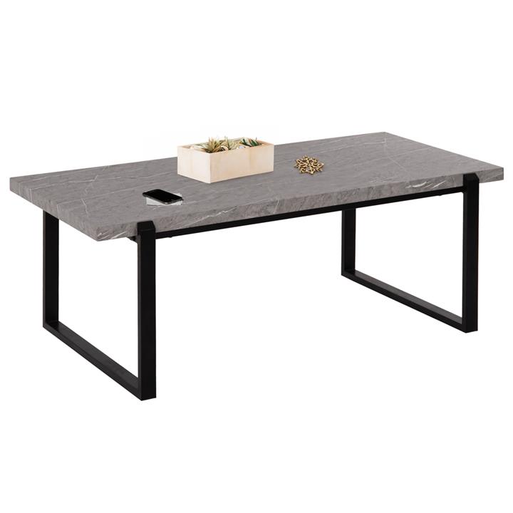 COFFEE TABLE HM9585.02 MDF IN GREY MARBLE TABLETOP-BLACK METAL BASE 120x60X46Hcm.