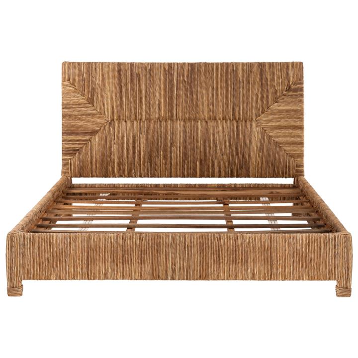 BED THAW HM672 TEAK WOOD FRAME-BANANA LEAF RUSH 180x200cm.