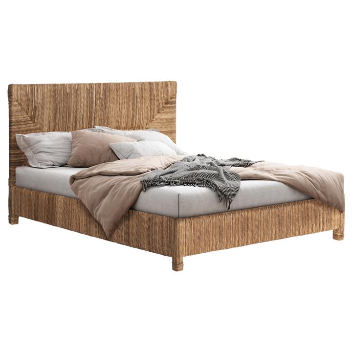 BED THAW HM672 TEAK WOOD FRAME-BANANA LEAF RUSH 180x200cm.