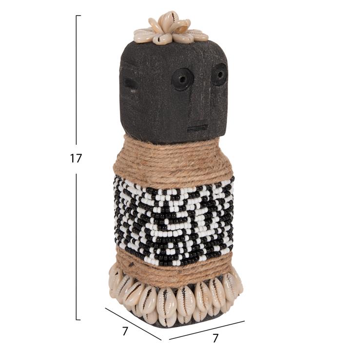 TABLE STATUETTE HM4311 MADE OF BLACK PARAS STONE-BEADS-SEAGRASS ROPE 7x7x17Hcm.