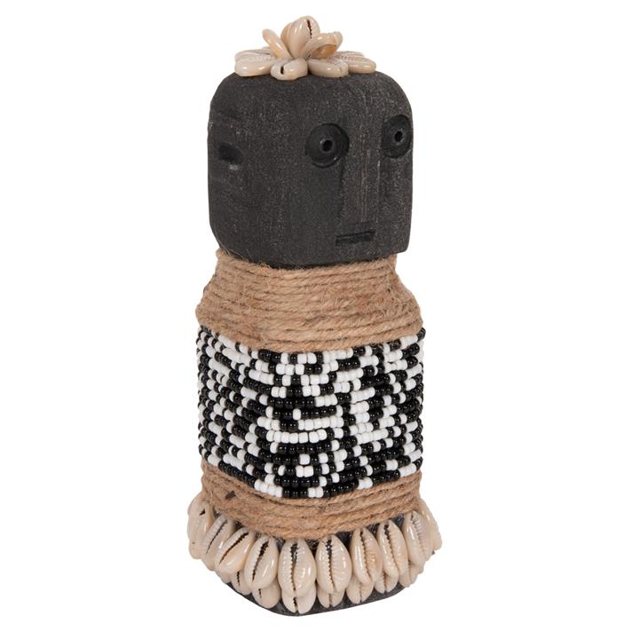 TABLE STATUETTE HM4311 MADE OF BLACK PARAS STONE-BEADS-SEAGRASS ROPE 7x7x17Hcm.