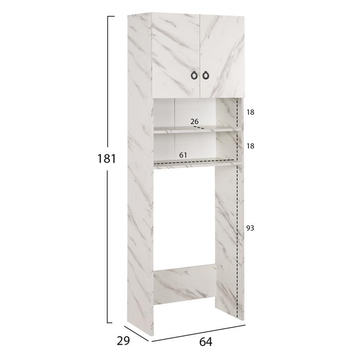 WASHING MACHINE FURNITURE TERRY HM9122.12 WITH CABINET & SHELVES MELAMINE WHITE MARBLE 64Χ29Χ181Hcm.