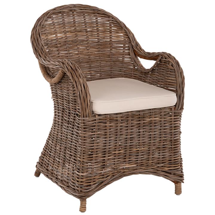 ARMCHAIR KEYLA HM9536 BROWN RATTAN-ECRU CUSHION 63x65x87Hcm.