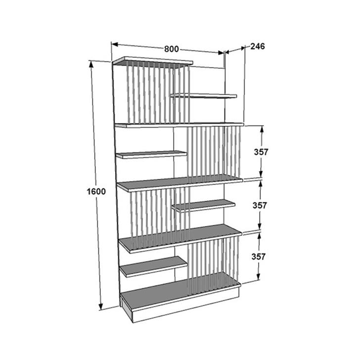 Bookcase Gassim pakoworld black-walnut-white 80x24.6x160cm