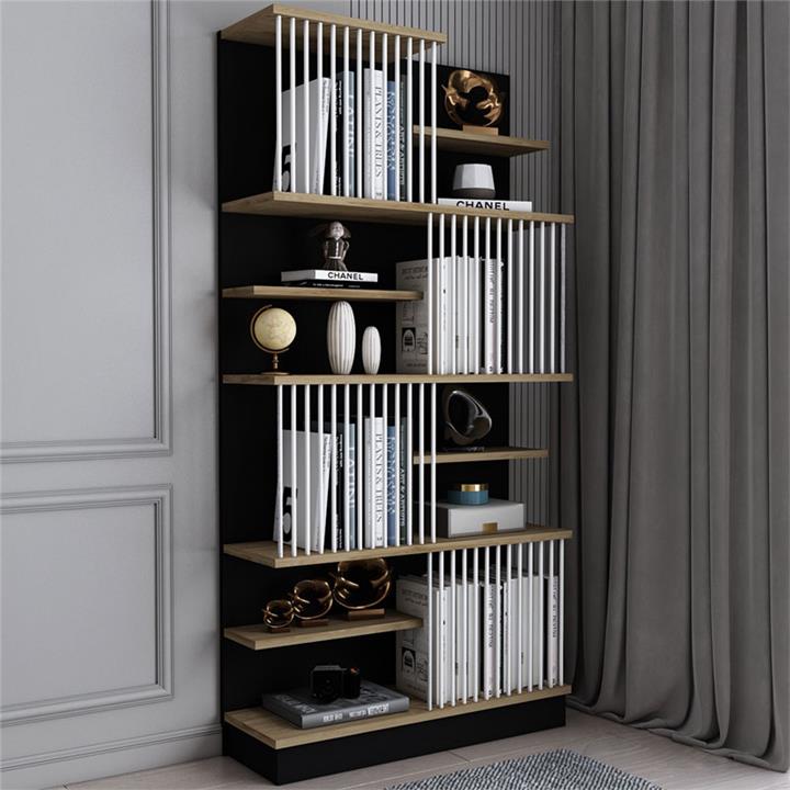 Bookcase Gassim pakoworld black-walnut-white 80x24.6x160cm
