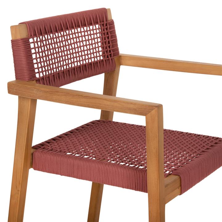 ARMCHAIR CHARLOTTE HM9637.06 TEAK WOOD IN NATURAL & PINK ROPE 59x54x83Hcm.