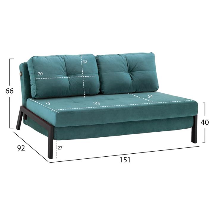 SOFA-BED LANA HM3079.15 MINT VELVET  2½-SEATER 151x92x66Hcm.