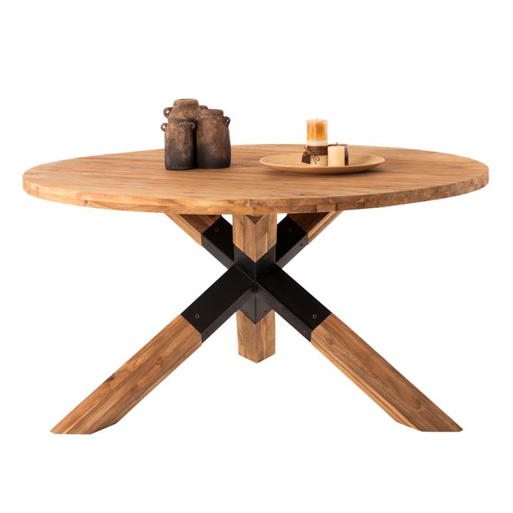 DINING TABLE ROUND HM9559 RECYCLED TEAK WOOD-LEGS WITH METAL Φ150x78Hcm.