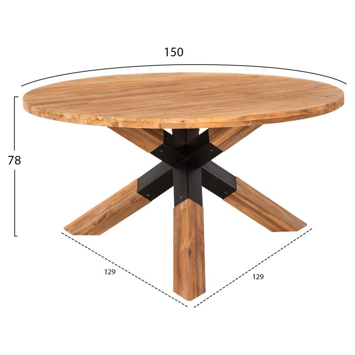 DINING TABLE ROUND HM9559 RECYCLED TEAK WOOD-LEGS WITH METAL Φ150x78Hcm.