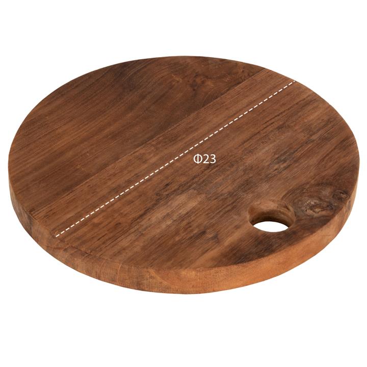 CUTTING BOARD ROUND FOR THE KITCHEN HM4291 TEAK WOOD IN NATURAL-WITH HANGING HOLE Φ23x2Hcm.