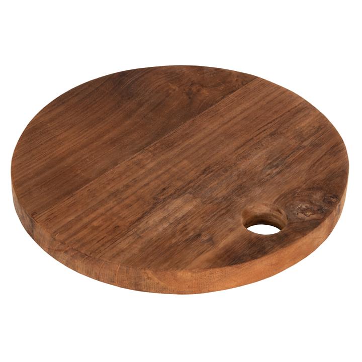 CUTTING BOARD ROUND FOR THE KITCHEN HM4291 TEAK WOOD IN NATURAL-WITH HANGING HOLE Φ23x2Hcm.