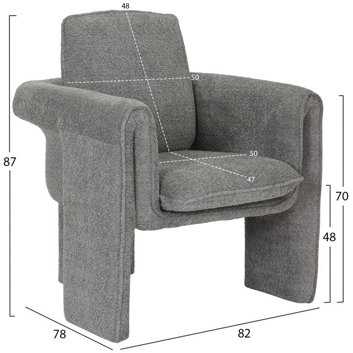 ARMCHAIR CRUSHER HM9681.01 GREY FABRIC-METAL FRAME 82x78x87Hcm.