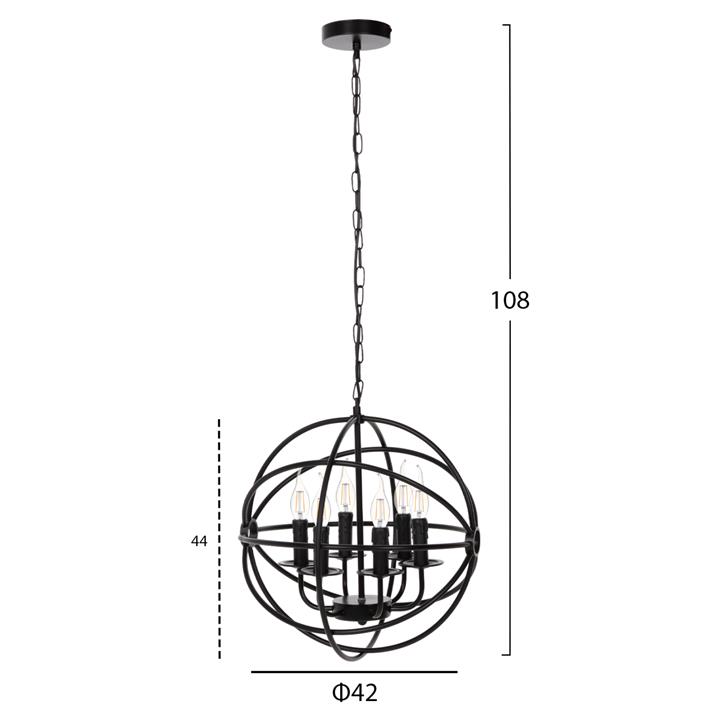 CEILING PENDANT LAMP HM4127 BLACK METAL SPHERE 6-LIGHT Φ42x108Hcm.