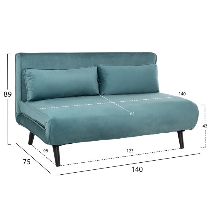 SOFABED ASMA HM3077.15 2-SEATER VELVET IN MINT COLOR 140x75x89Hcm.