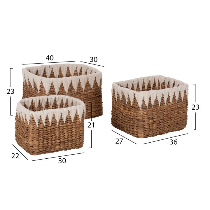 BASKETS SET OF 3 HM4296 SQUARE- BANANA BARK IN NATURAL 40x30x25Hcm.