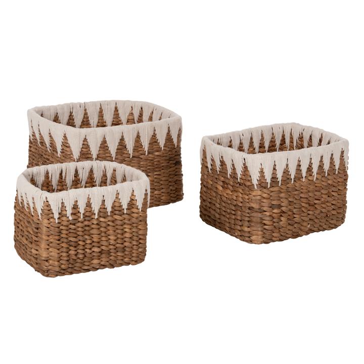 BASKETS SET OF 3 HM4296 SQUARE- BANANA BARK IN NATURAL 40x30x25Hcm.