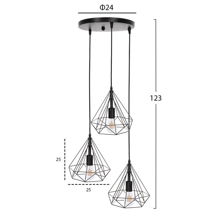 CEILING PENDANT LAMP HM4041 3-LIGHT BLACK METAL 25x22x25cm.