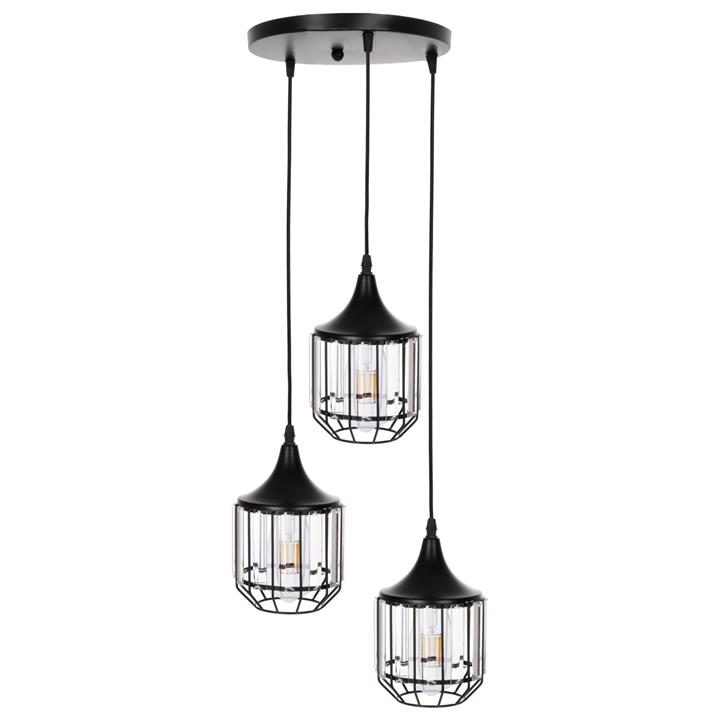 CEILING PENDANT LAMP HM4084 3-LIGHT BLACK METAL-GLASS Φ14x123Hcm.