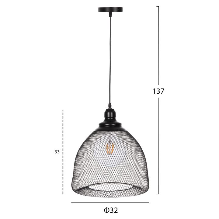 CEILING PENDANT LAMP HM4100 BLACK METAL MESH BEL-SHAPED CAP Φ32x137Hcm.