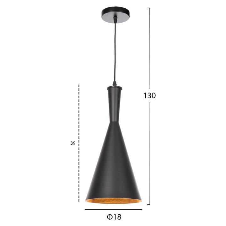 CEILING PENDANT LAMP HM4134 BLACK METAL CAP Φ18x130Hcm.