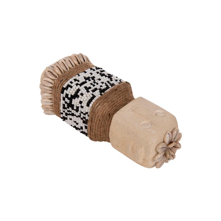 TABLE STATUETTE HM4309 MADE OF WHITE PARAS STONE-BEADS-SEAGRASS ROPE 7x7x17Hcm.