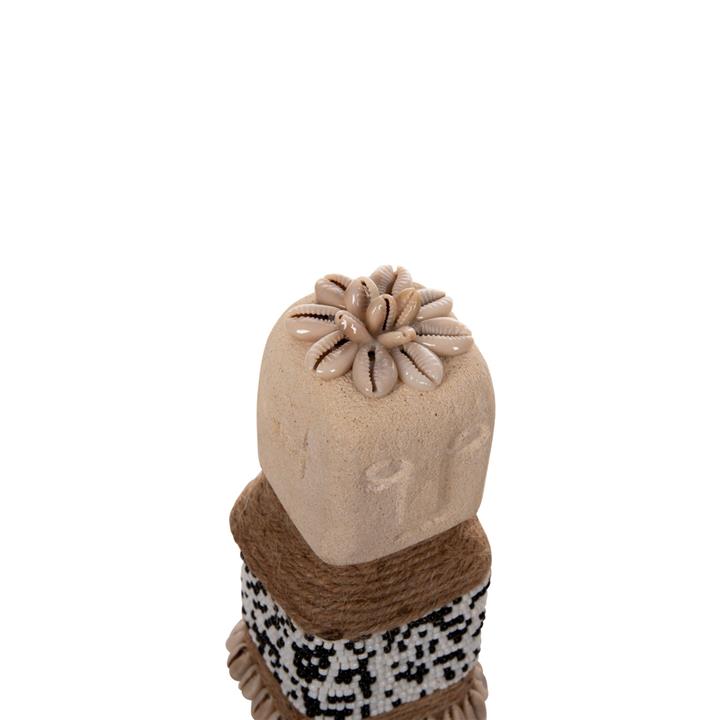 TABLE STATUETTE HM4309 MADE OF WHITE PARAS STONE-BEADS-SEAGRASS ROPE 7x7x17Hcm.