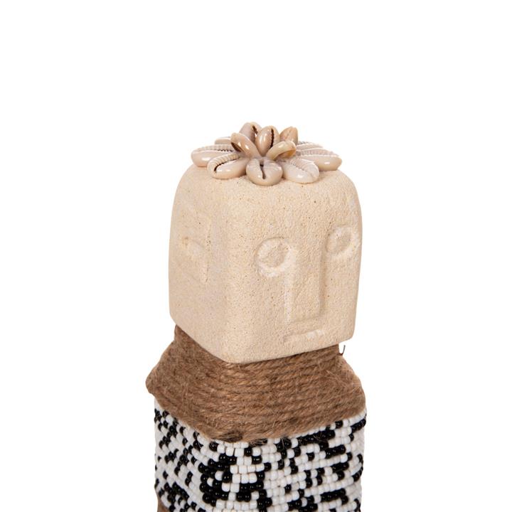 TABLE STATUETTE HM4309 MADE OF WHITE PARAS STONE-BEADS-SEAGRASS ROPE 7x7x17Hcm.