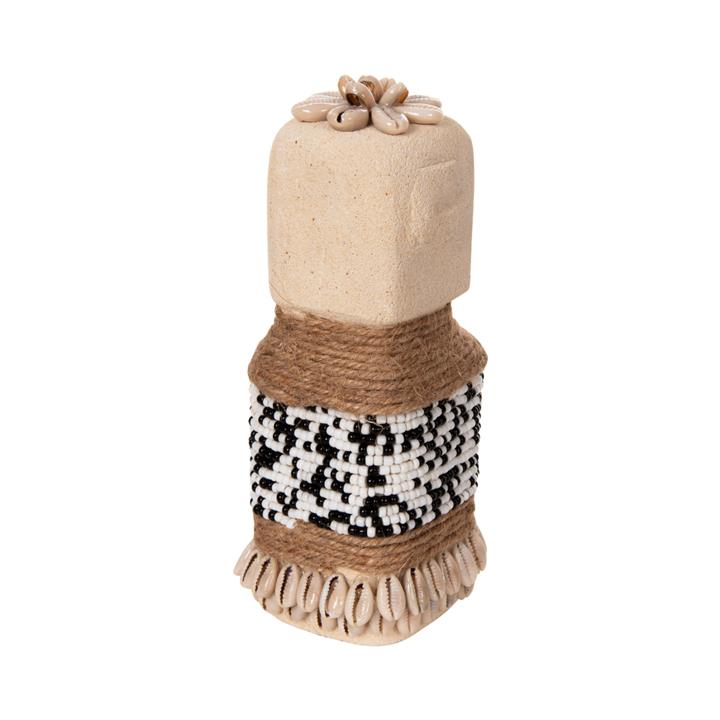 TABLE STATUETTE HM4309 MADE OF WHITE PARAS STONE-BEADS-SEAGRASS ROPE 7x7x17Hcm.