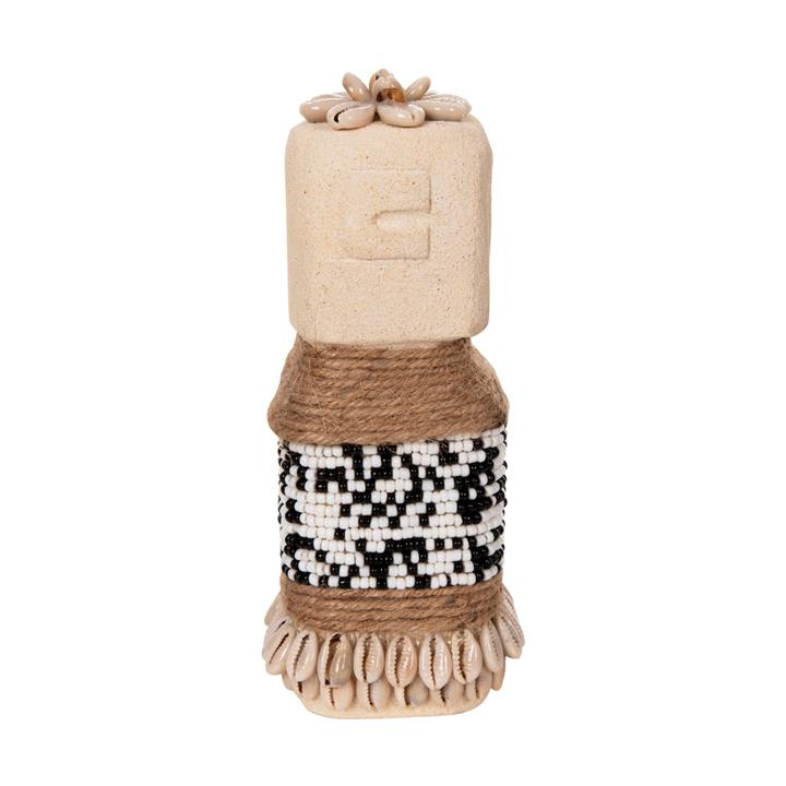 TABLE STATUETTE HM4309 MADE OF WHITE PARAS STONE-BEADS-SEAGRASS ROPE 7x7x17Hcm.