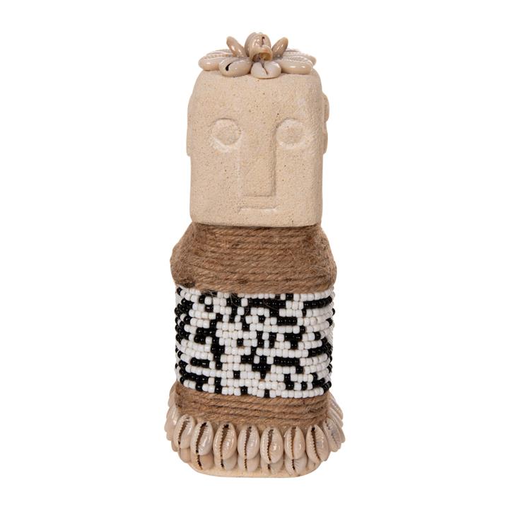 TABLE STATUETTE HM4309 MADE OF WHITE PARAS STONE-BEADS-SEAGRASS ROPE 7x7x17Hcm.