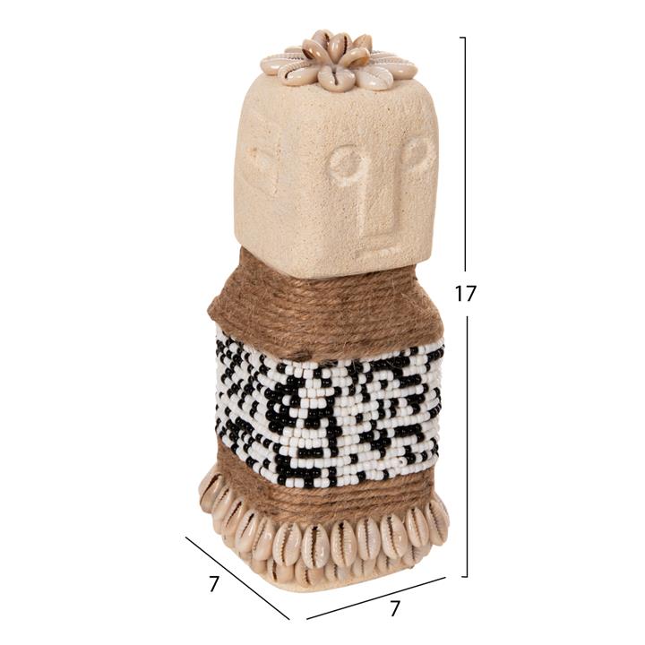 TABLE STATUETTE HM4309 MADE OF WHITE PARAS STONE-BEADS-SEAGRASS ROPE 7x7x17Hcm.
