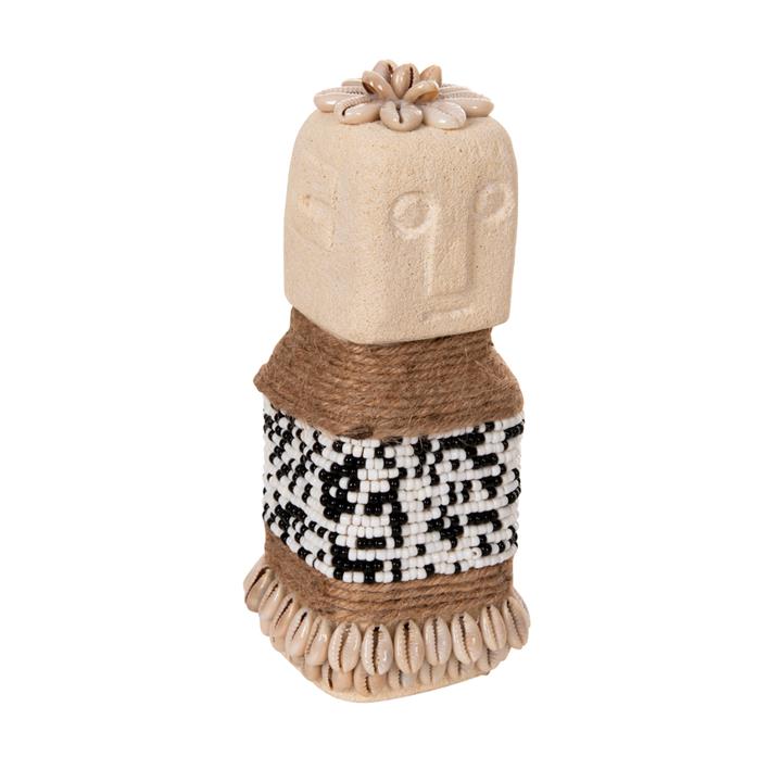 TABLE STATUETTE HM4309 MADE OF WHITE PARAS STONE-BEADS-SEAGRASS ROPE 7x7x17Hcm.