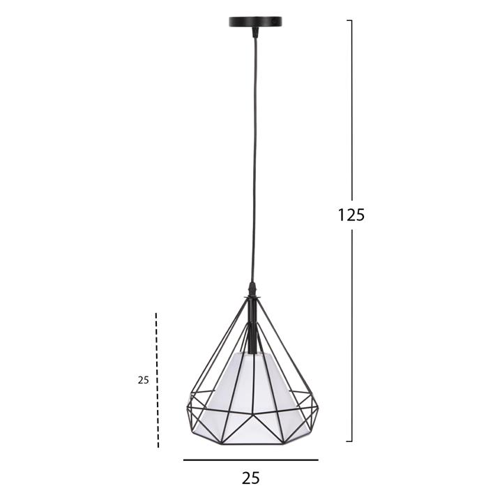 CEILING PENDANT LAMP HM4065 BLACK METAL CAP-WHITE LIGHT BULB COVER 25x25x125Yεκ.
