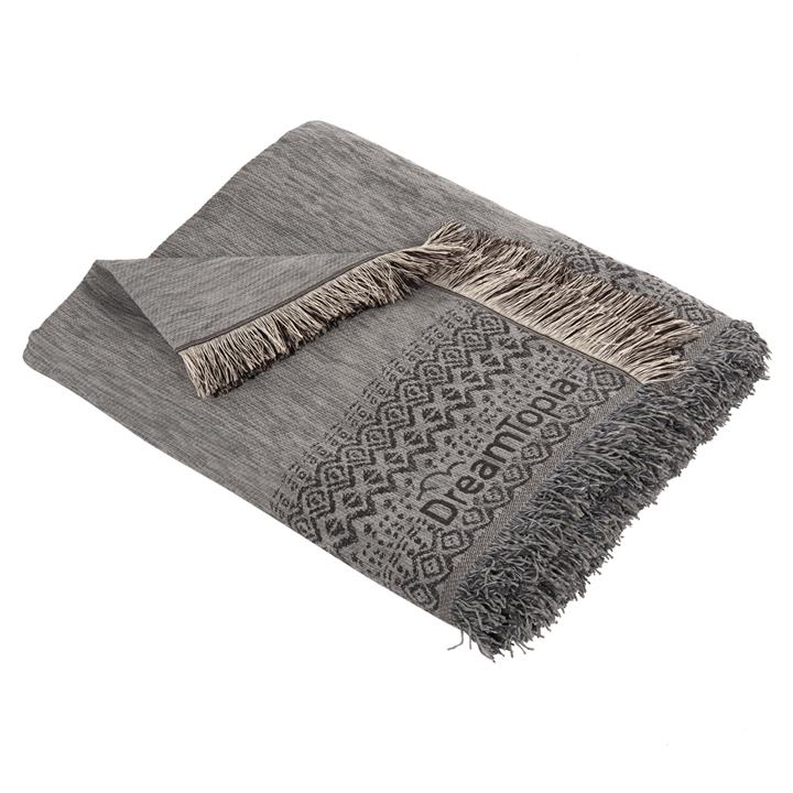 SOFA COVER-THROW WITH FRINGES DREAMTOPIA HM12164.05 IN GREY COLOR 178X178cm.