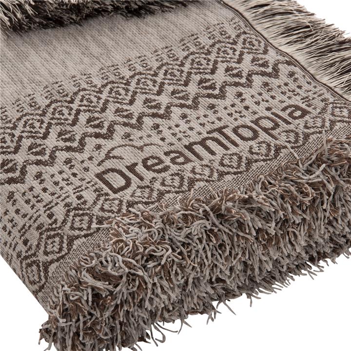SOFA COVER-THROW WITH FRINGES DREAMTOPIA HM12164.06 IN LIGHT GREY COLOR 178X178cm.