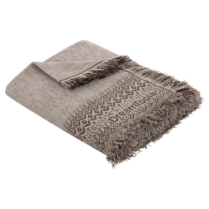 SOFA COVER-THROW WITH FRINGES DREAMTOPIA HM12164.06 IN LIGHT GREY COLOR 178X178cm.