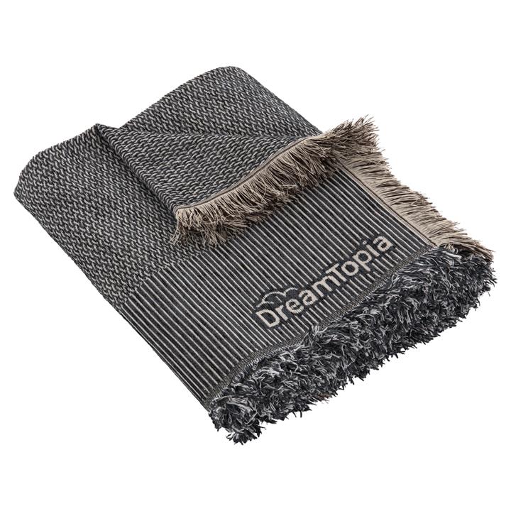 SOFA COVER-THROW WITH FRINGES DREAMTOPIA HM12164.03 IN NAVY BLUE COLOR 178X178cm.